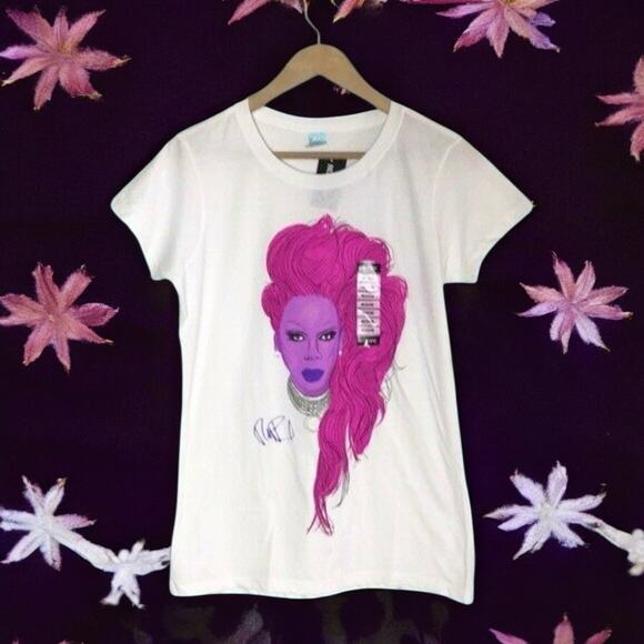 RuPaul NWT Women's Junior Large White 100% Cotton Portrait Tee Drag Race - Picture 1 of 6